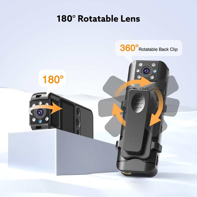 Z11 4K Body Camera with Audio and Video Recording, 128GB Small Body Cam with 180° Rotating Lens, 6HR Battery & Night Vision, Wearable Camera for Pet, Home, Office, Security Police Law Enforcement 128GB-4K