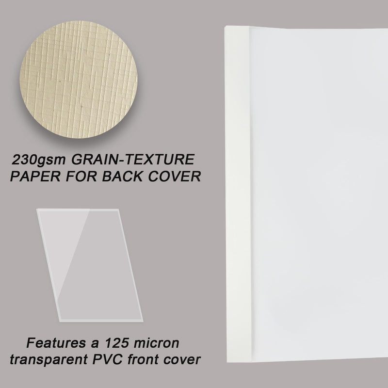 RAYSON TBC4-25-W Thermal Binding Covers, 3/16", PVC Transparent Front Cover and Glossy White Back Cover, Holds 38 Sheets, 25 Pack 3/16"