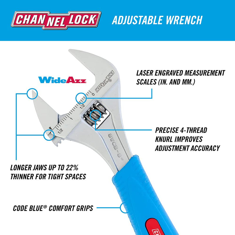 Adj. Wrench Set, Jaw Cap. 15/16, 1-3/8 In Code Blue