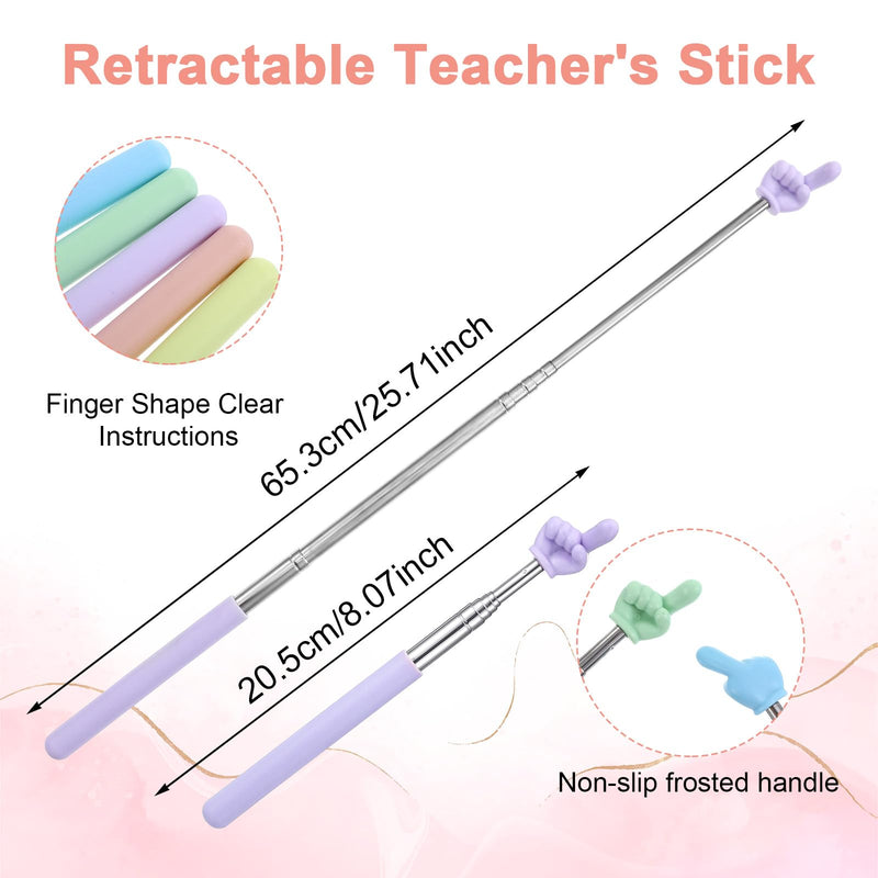 5 Pcs Telescopic Teachers Pointer, Extendable Hand Pointer Stick, Mini Retractable Classroom Pointers for Teachers Presenters and Educators (Blue+Green+Yellow+Pink+Purple)