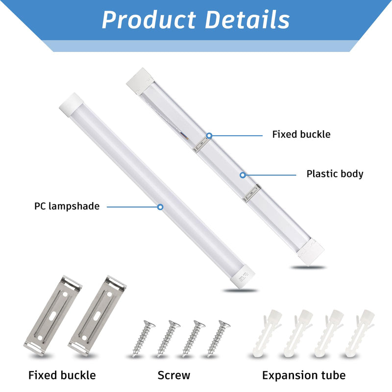 KILIPOL 3FT LED Batten Light, Ceiling Surface Mounted Slim LED Tube Lights, 30W 4000K Neutral White for Office, Shop, Garage, Home, 2 Packs