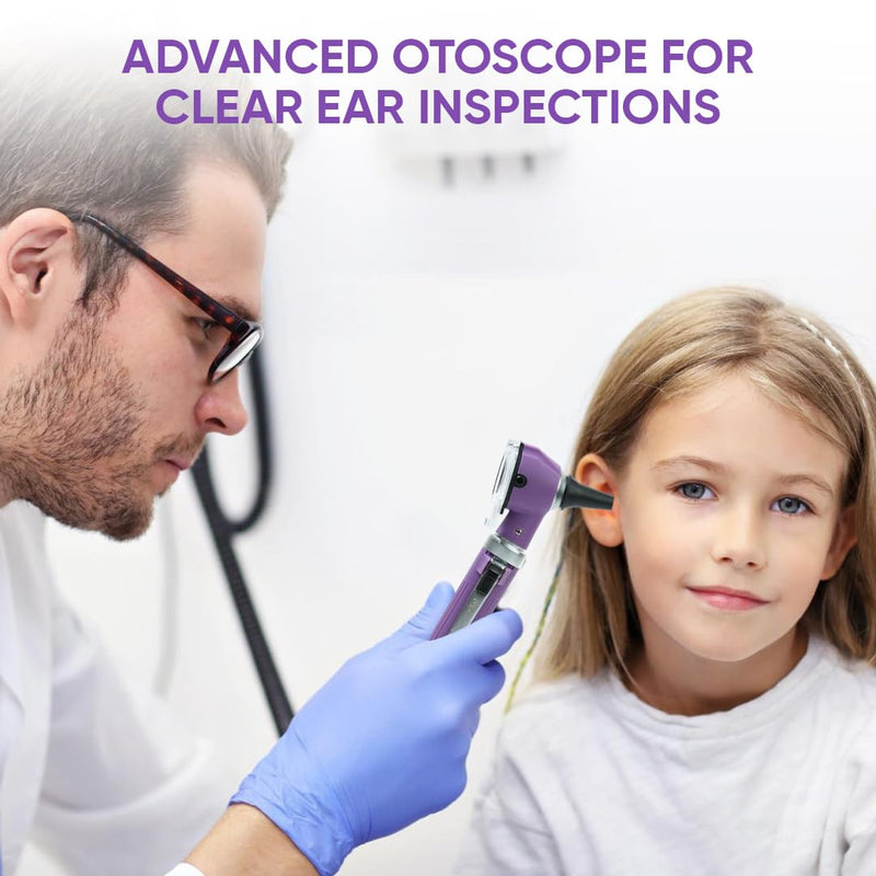 Otoscope with Light, Fibre Optic Ear Scope for Kids & Adults, 3X Zoom Magnifying Glass, LED Ear Infection Checker with 10 Disposable Specula, Nylon Case, 6 Colors Medical Grade(Purple Color) Purple
