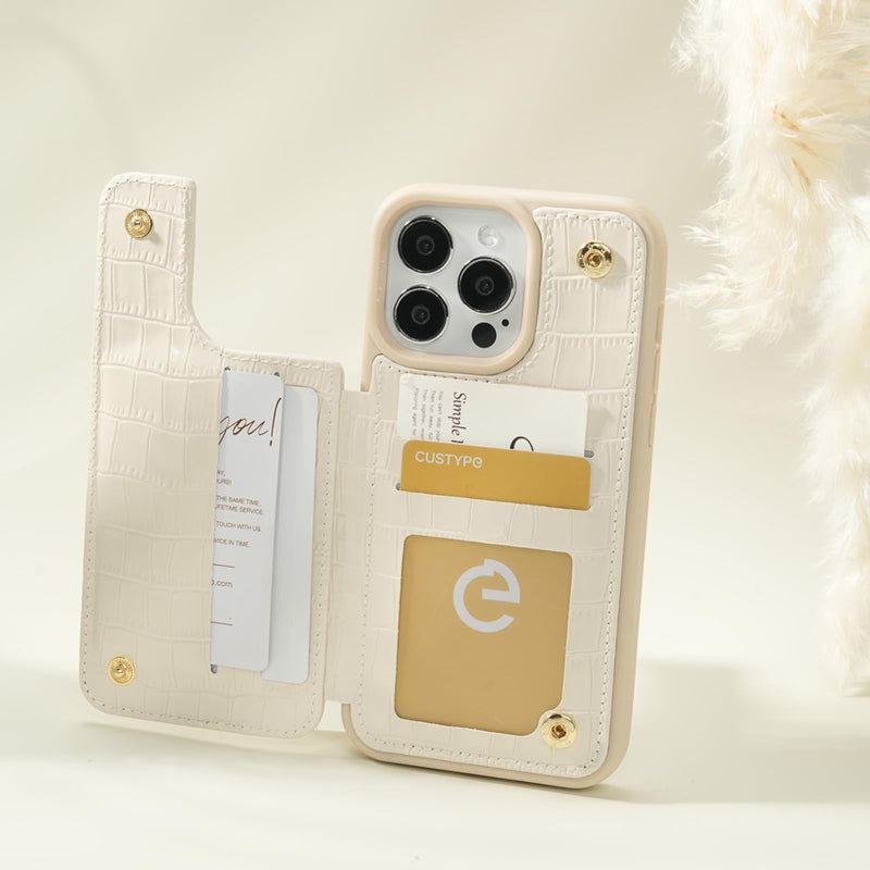 CUSTYPE for iPhone 14 Pro Max case Wallet with Card Holder, 180° Rotation Ring Holder Stand Card Slots Case, Leather Double Snap Cover with Wallet for Women and Men 6.7 "-Beige iPhone 14 Pro Max 6.7" Beige