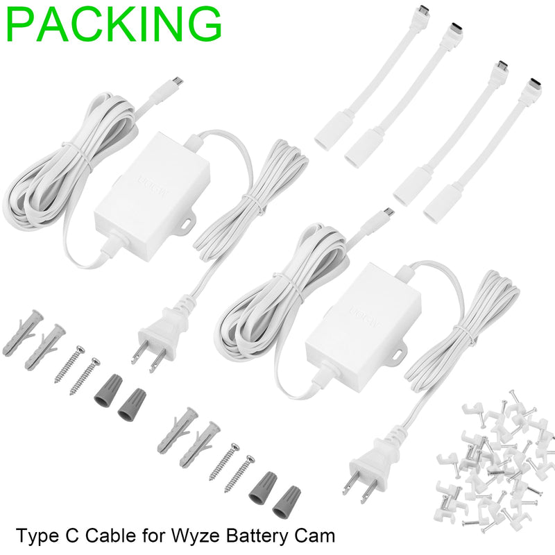 Uogw 2Pack Outdoor Power Adapter Compatible with Wyze Cam Pan v3,Wyze Cam v2,Wyze Cam v4,Wyze OG,Wyze Cam Pan v2,Wyze Cam v3 and v3 Pro,5V 2A Adapter,20ft/6m Waterproof Power Cable for Wyze Cam