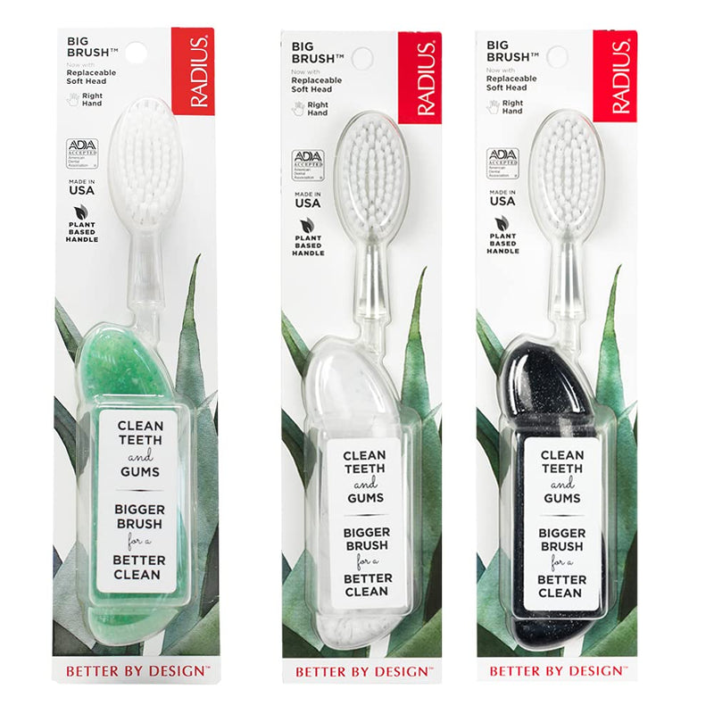 RADIUS Big Brush BPA Free & ADA Accepted Toothbrush Designed to Improve Gum Health & Reduce Gum Issues - Right Hand - Midnight Sky/ Marble/ Soda Pop Eco Grind - 3 count (pack of 1) Midnight Sky/Marble/Soda Pop Eco Grind 1 Count (Pack of 3)