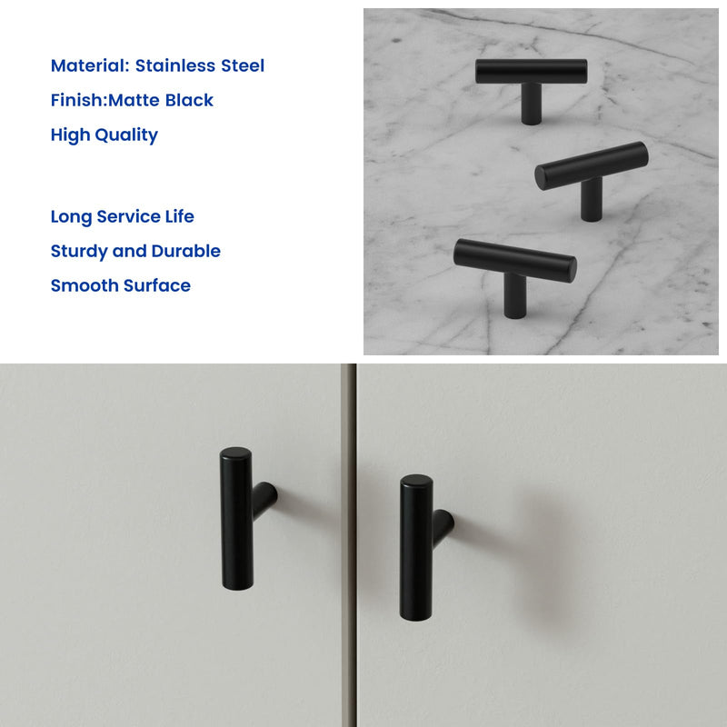 LONTAN 20 Pack Black Cabinet Knobs, Modern T Bar Single Hole Cabinet Hardware for Dresser Cupboard Kitchen Bathroom Black T Bar Knob