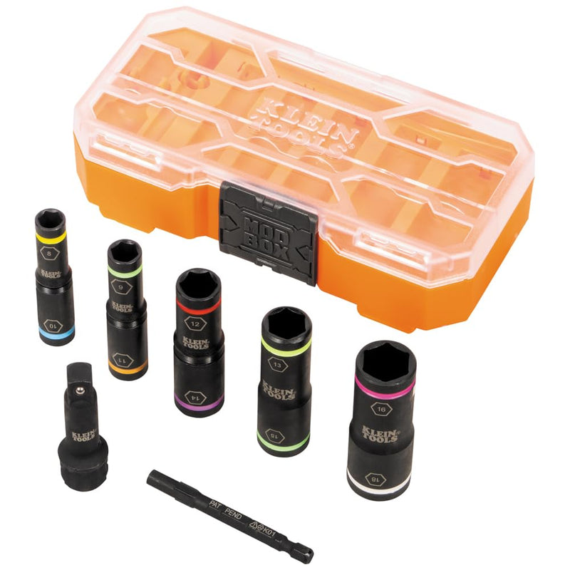 Klein Tools 65619 KNECT Flip-10 Metric Impact Socket Set, Deep Depth, 5 Color-Coded Flip Sockets, 10 Metric Sizes, 1/4 and 3/8-Inch Adapters, MODbox Case