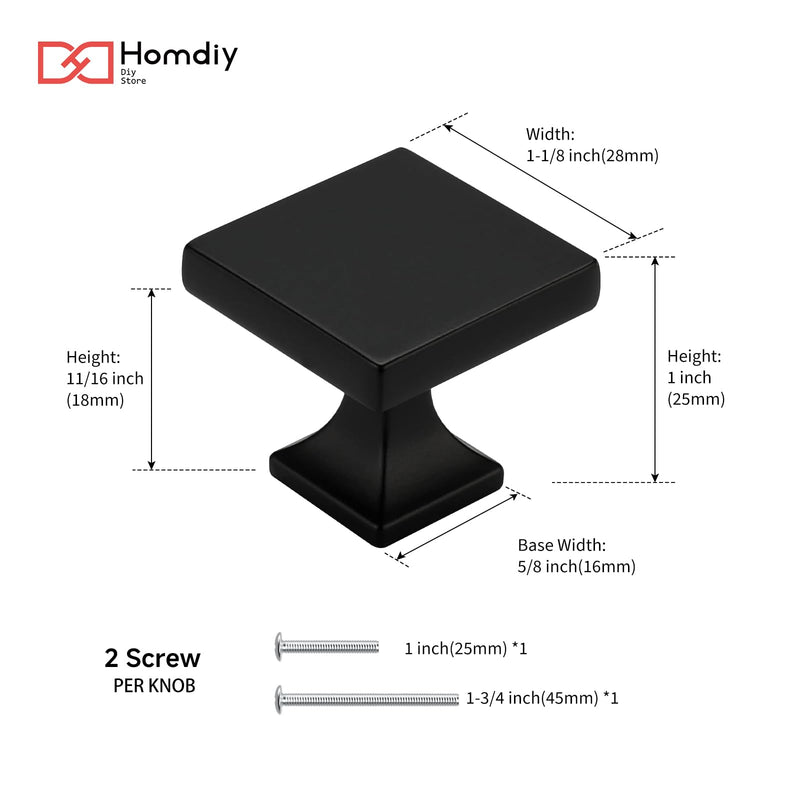 homdiy 10 Pack Black Cabinet Knobs Matte Black Square Dresser Drawer Knobs Zinc Alloy Kitchen Cabinet Hardware