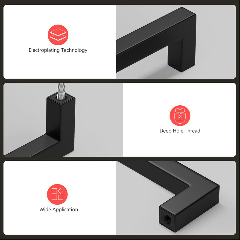 homdiy 10 Pack Black Cabinet Handles 5-1/16 Inch(128 mm) Hole Centers Matte Black Cabinet Pulls Stainless Steel Drawer Dresser Handles Square Bar Hardware Drawer Pulls Stainless Steel Dresser Hardware 5-1/16 Inch Hole Centers
