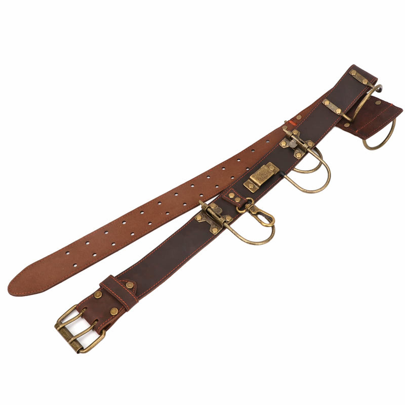 TOURBON Adjustable Tool Belt with 2 Tool Pocket,7 Tool Holster (Dark Brown) | Hanging Hooks Hammer Hatchet Screwdrivers Holder Tape Measure Drill Holster, Work Waist Belt with Double Prong Roller Buckle Dark Brown