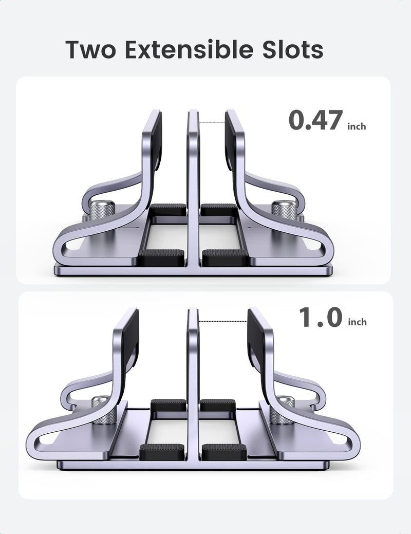 UGREEN 2-Slot Vertical Laptop Stand Holder Desk Compatible with MacBook Pro Air Laptop Stand Desktop Adjustable, Lenovo Ideapad, Surface Book, HP Notebook, Dell Chromebook Up to 17.3 Inch, Space Gray