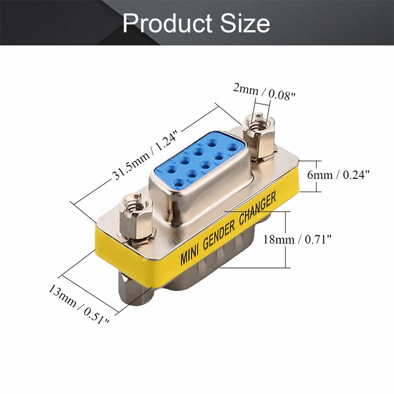 Fielect DB9 VGA Gender Changer 9 Pin Male to Female 2-Row Mini Gender Changer Coupler Adapter Connector for Serial Applications Blue Pack of 5 Blue 5Pcs