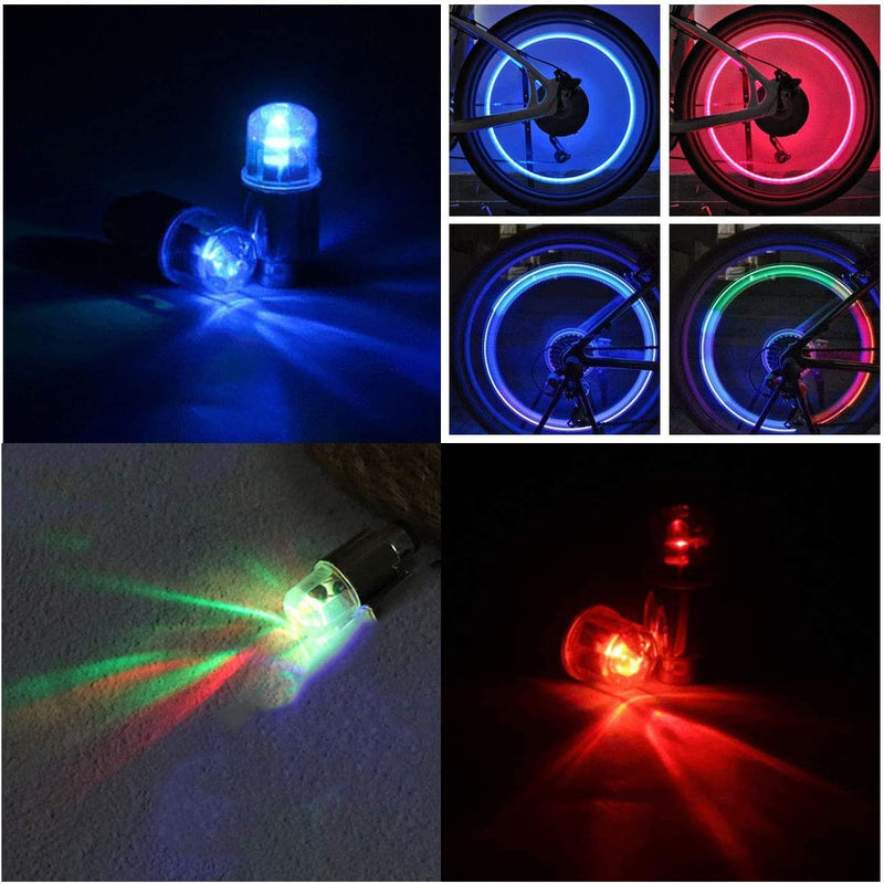 4 Pack LED Tire Valve Lights,Car Tires Bike Truck Golf Cart Wheel Assemblies Light up Air Neon Bicycle Motorcycle Tyre Valve Lights with 12 Extra Batteries (Colorful)