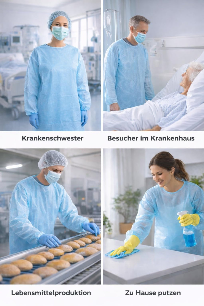 Pack of 10 Disposable Visitor Gowns Blue - Protective Gown, Surgical Gown, Hospital Gown, Patient Coat, Protective Gown, Disposable for Practice, Care & Food Sector 10 pieces