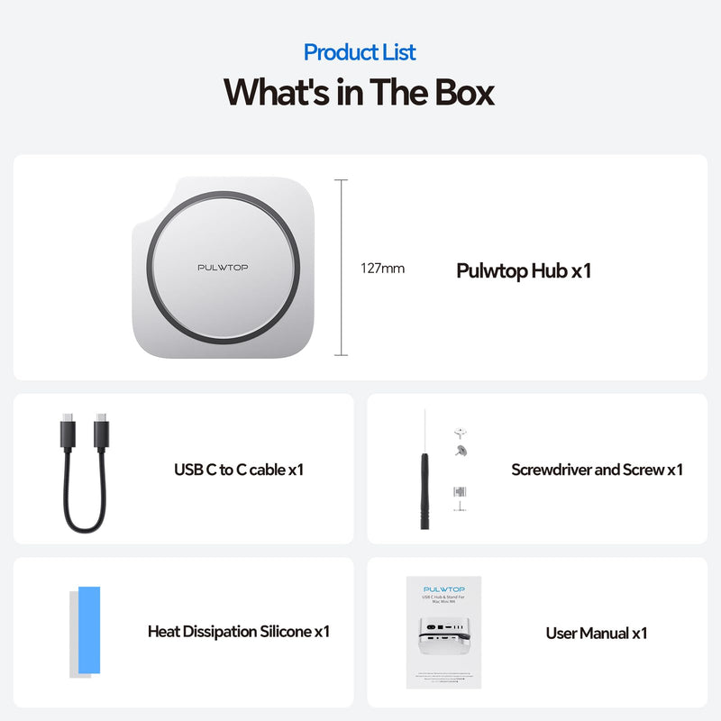 Mac mini M4 Dock, No WiFi Interference PULWTOP Mac mini M4 Hub Stand with M.2 SSD Enclosure (SSD NOT Included), for Mac mini M4 and M4 Pro 2024 with 4K60Hz HDMI, 3 x USB A 2.0, SD/TF, 3.5mm Audio/Mic