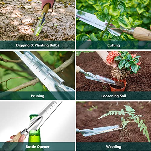 Berry&Bird Gardening Hand Tool Set - 3PCS Stainless Steel Garden Tool Kit Multifunctional Tool with Wooden Handle Trowel, Fork & Weeder for Weeding Planting Transplant, Ideal Garden Gift for Women&Men Gardening Tool