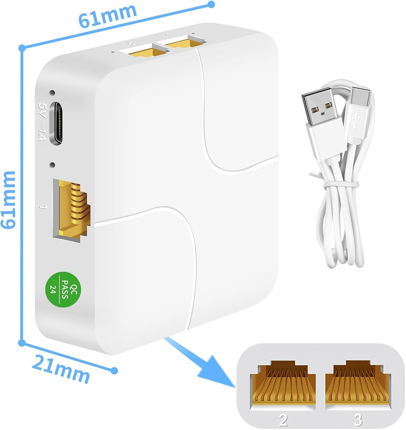 Ethernet Splitter 1 to 4, 1000Mbps High Speed Ethernet Cable Splitter, Network Splitter [4 Devices Simultaneous Networking], Gigabit RJ45 LAN Network Extension for Cat8/7/6/5e/5 Cable