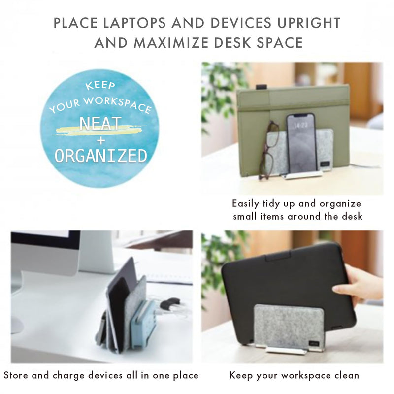 Sonic Utlim Vertical Laptop Stand for Desk, Dock Holder with Felt Cover, Desk Organizer, Storage and Stand for All MacBooks, Windows Laptops, Tablets, and Smartphones, UT-5352-W White/Grey