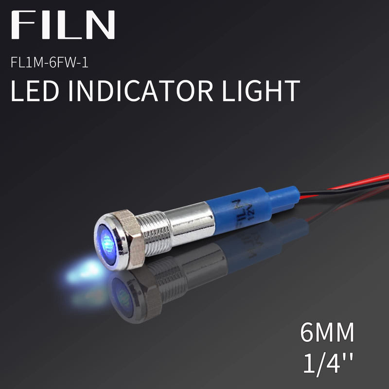 FILN Pack of 10 12V LED indicator light pilot signal lamp 6mm (1/4") 24V red green blue yellow white metal surface lights (black anodized-red2pcs+green2pcs+yellow2pcs+blue2pcs+white2pcs) (red+green+yellow+blue+white) 2 pieces black anodized