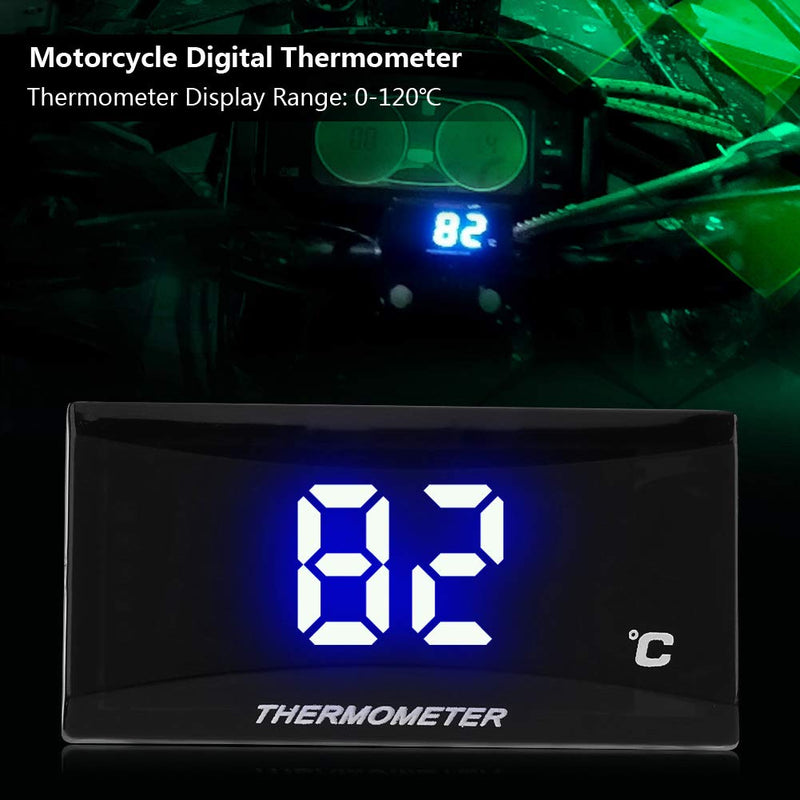 Keenso Motorcycle Thermometer Digital Blue, Motorcycle Digital Thermometer Water Temperature Digital Hygrometer Humidity Temperature Meter for Racing Scooter