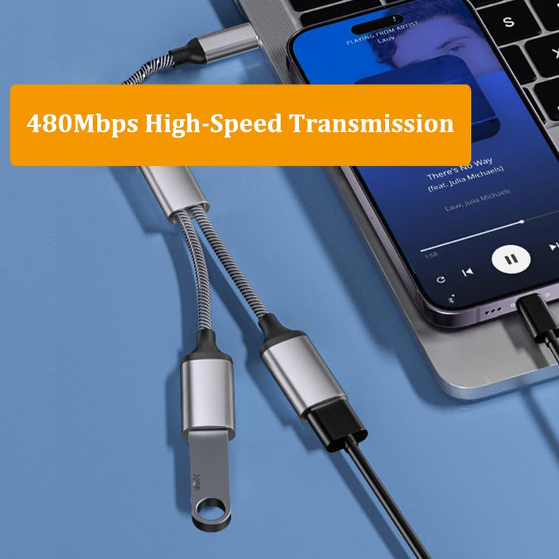 USB Splitter, USB 2.0 Male to Dual Female Cable Splitter, Multiple Hub, Data & Charger Power, with USB C Adapter, Compatible with iPhone 16/15, iPad, MacBook Pro/Air, Samsung Galaxy