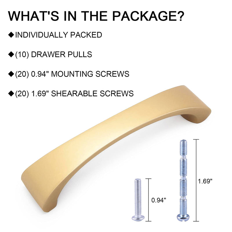 WEAVERBIRD Arch Aluminum Alloy Cabinet Handles Gold Finish Furniture Hardware - 3-3/4"(96mm) Hole Centers - Pack of 10 96 mm 10PACK-Gold