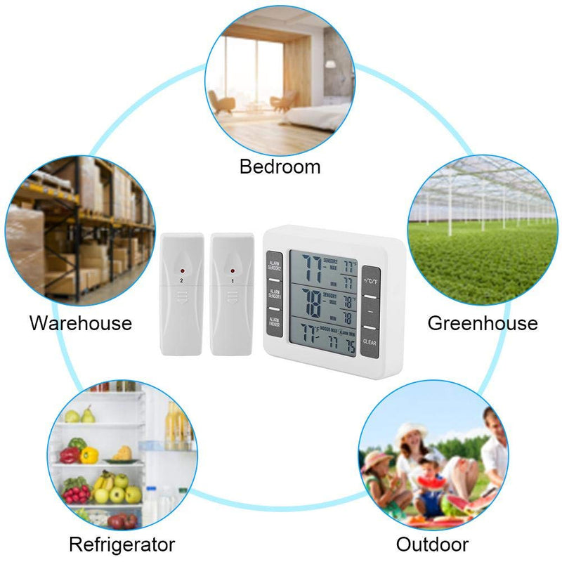 Fridge Thermometer, Digital Freezer Thermometer, with 2 sensors and Acoustic Alarm, Refrigerator Freezer Inside Outside Thermometers, for Kitchen Home Motorhome