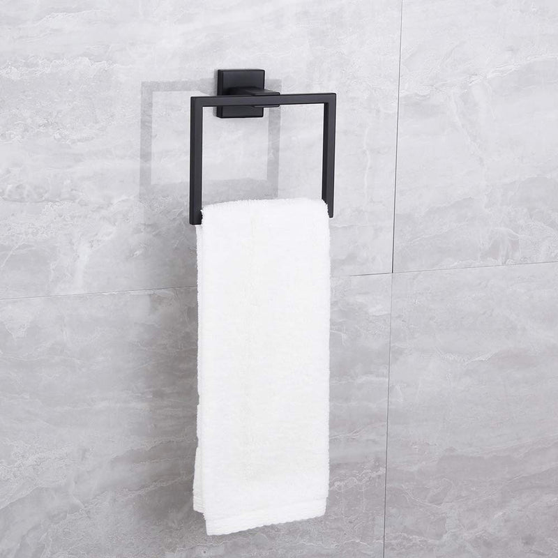 Matte Black Hand Towel Holder for Bathroom SUS 304 Stainless Steel Towel Ring Simple Square Towel Hanger Heavy Duty Hand Towel Racks Wall Mount