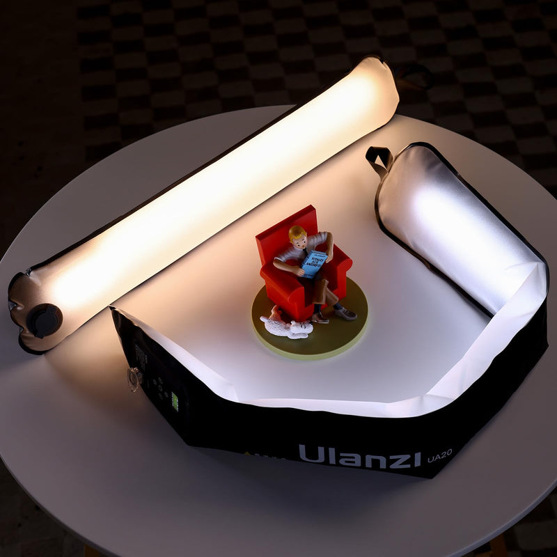 Ulanzi UA12 Bi-Color Inflatable Tube Light, Foldable LED Video Light for Photography, 2700K-6500K, 12W 2500mAh Rechargeable Photography Light Bar 1/4" Mount LED Lighting Wand Stick for Video Shooting 12W Bi Color