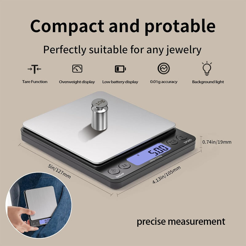 SKEAP Digital Jewelry Scale – 500g x 0.01g Precision Gold Scale for Jewelers & Collectors, Digital Coin Scale with Backlit LCD, Tare Function– Ideal for Gemstones, Bullion & Coins.