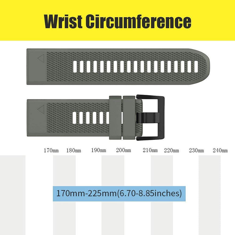 NotoCity Compatible Fenix 5X Band 26mm Width Soft Silicone Watch Strap for Fenix 8 51mm/Fenix 6X/Fenix 7X/Fenix 5X Plus/Fenix 6X Pro/Fenix 3/Fenix 3 HR/Tactix/Descent MK1/D2 Delta PX-Army Green Army Green