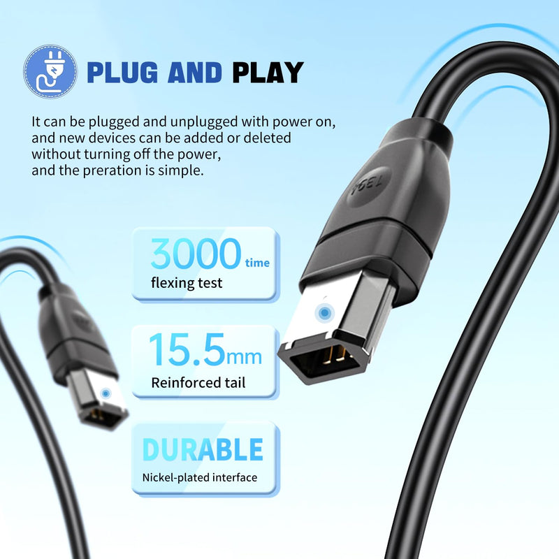 LBSC 6 pin to 6 pin Firewire Cable iLink DV Cable Firewire 400 IEEE 1394 Cord 6-6 ilink Cable for Camera Camcorder(6ft,6 Pin Firewire 400 to 6 Pin Firewire 400)