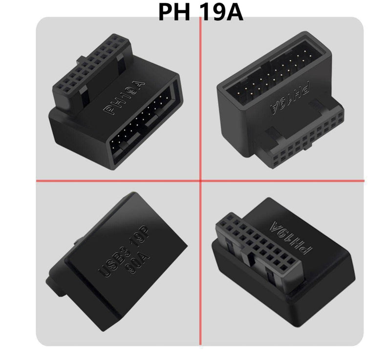 USB 3.0 90 Degree Motherboard Adapter 19 Pin/20 Pin Male to Female Extension Adapter L Turn Right Angle Socket for Desktop Motherboard (Up Angle PH19A)