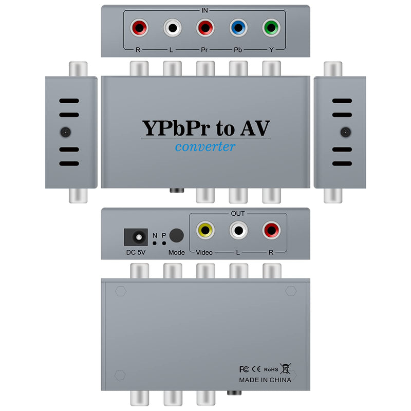 Component to AV Adapter, YPbPr to CVBC Converter + R/L, Supports 1080P Video Audio, for DVD PSP to HDTV Monitor