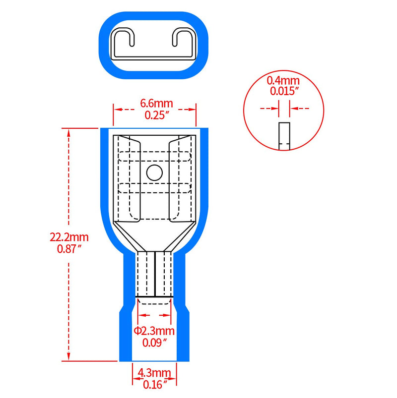 Heschen quick coupling socket vinyl fully insulated, FDFD2-250, 6.3 x 0.8 mm cable lug, for 1.5-2.5 mm² (16-14 AWG), blue, 100 pieces