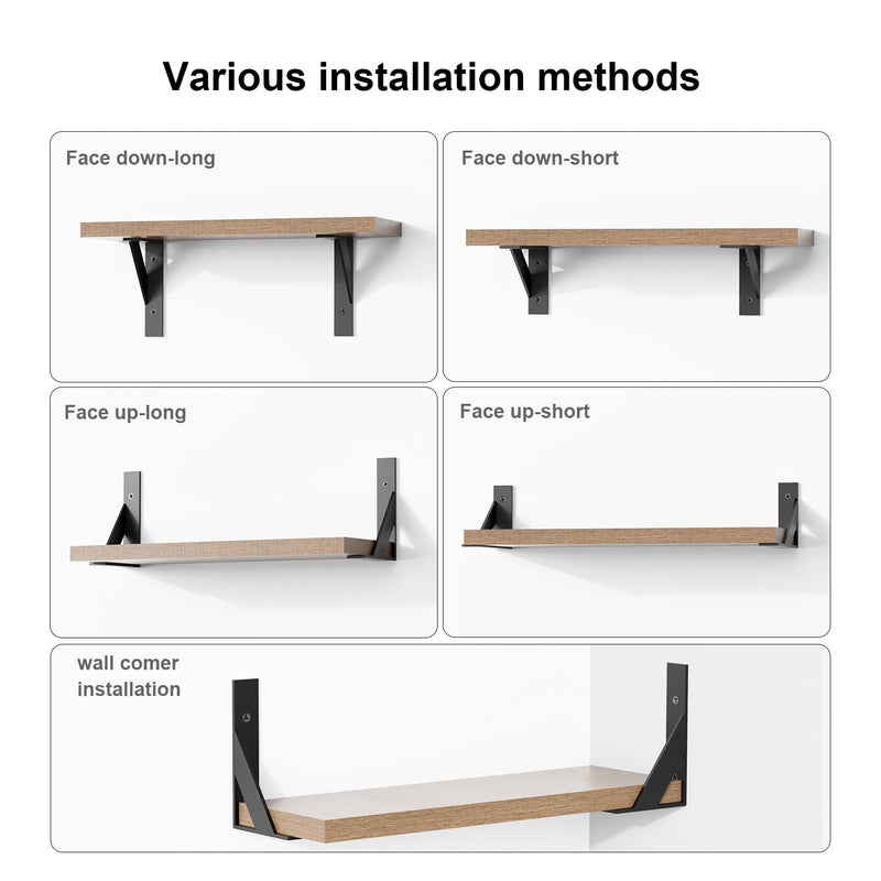Shelf Bracket 6 inch x 4 inch,Black Metal Shelf Brackets,Shelf Support Angle L Brackets for Shelves,Heavy Duty Floating Shelf Brackets 4Pack 4*6inch-2pairs-black