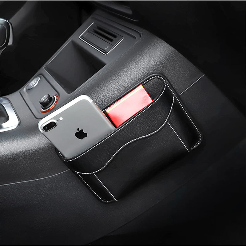 Car Seat Side Pocket Organizer, PU Leather Mini Storage Bag for Auto Door Window Console, Pen Phone Holder Tray Pouch Vehicle Seat Gap Filler for Organize Document, Registration, Notepad (Black) Black