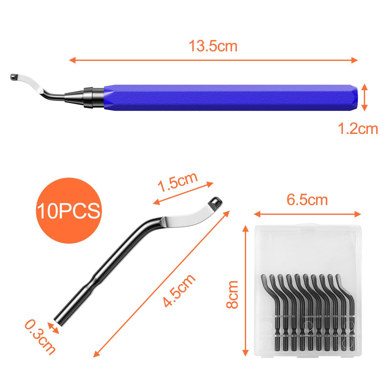 Frevoitna deburring tool universal, 360° rotating deburring metal, hand deburring with 10 replacement blades, deburring tool, blade cutting tool for 3D printers, plastic, aluminum