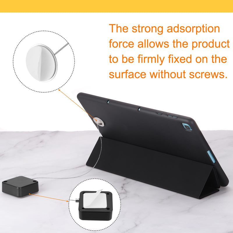 MECCANIXITY 4.9 ft Retractable Cable Lock with Adhesive Square Patch Remote Control Security Lock with Adjustable Cord Tether Anti Theft for Laptop, TV, 600g, Black, 4 Pack 4.9ft
