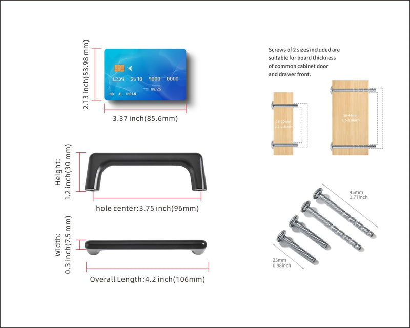 LIMUR 10 Pack 3.75 Inch (96 mm) Hole Center Matte Black Cabinet Pulls - Kitchen Cabinet Handles, Drawer Pulls,Drawer Handle, Wardrobe & Dresser Handles,Cupboard Hardware Solid Zinc Alloy 3.75"/96 MM Hole Center
