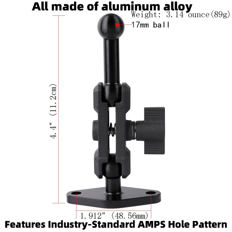 Aluminum AMPS to 17mm Ball Adapter with Extension Rod for Car Phone Holder, Drill Mount Ball Plate Base Meets Industry Standard AMPS Hole Pattern,Compatible with Garmin GPS Nuvi Dezl Drive Zumo RV