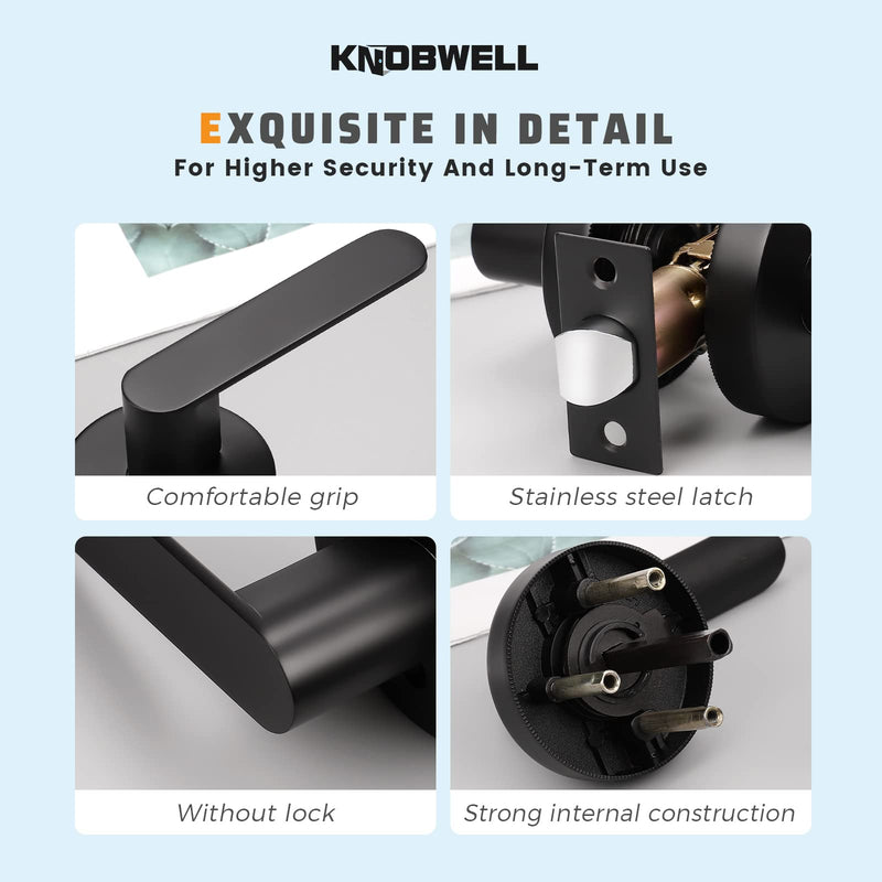KNOBWELL 1 Pack Matte Black Door Handles, Passage Door Levers for Hallway and Closet, Black Interior Door Handles 1.94 lb One Lever 1 Pack Passage No Lock