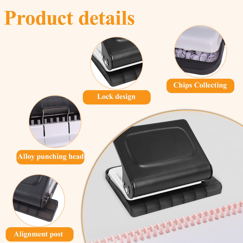 10 Hole Punch Binding Machine for Planners with 10 Multi-Color Binder Rings,30 Holes on A4,20 Holes on A5,26 Holes on B5,10 Sheet Capacity (Black) Black