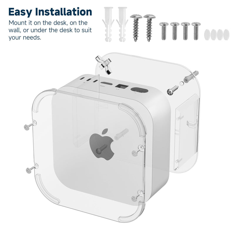Clear Acrylic Wall/Under Desk Mount for Mac mini M4 / M4 Pro 2024 - Mac mini M4 Stand Holder with Easy Power Button Access (Holder Only)