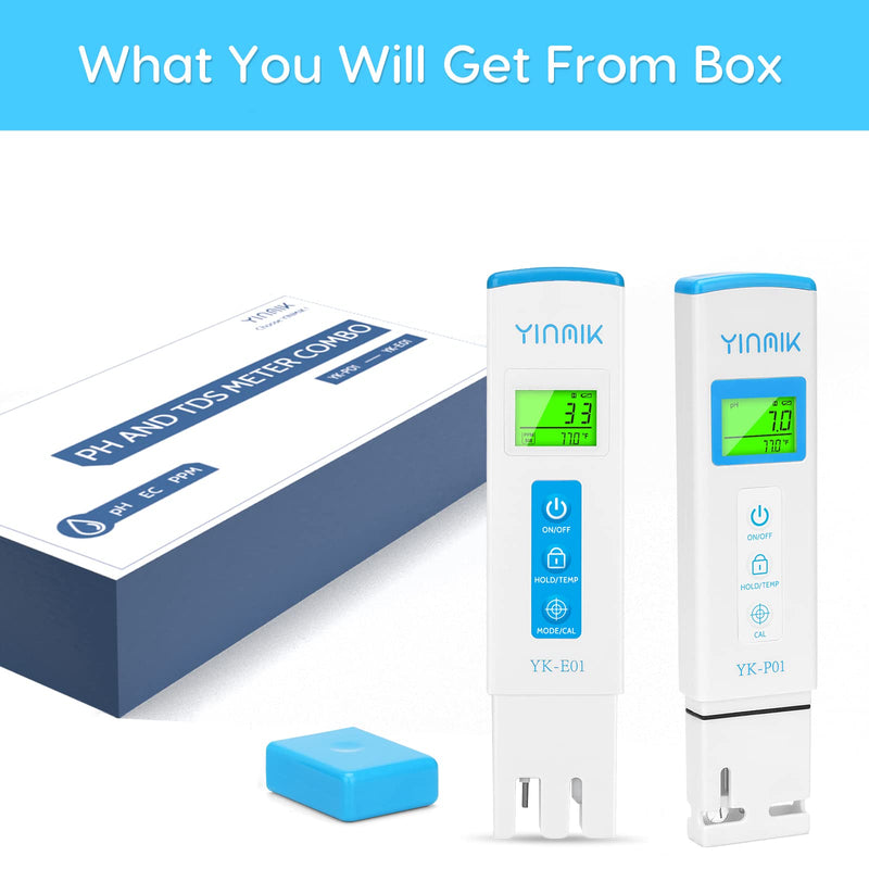 YINMIK Digital pH Meter TDS Meter Combo Accurate Measurement for pH TDS EC Temp with ATC, 2nd Generation Water Quality Tester with Horizontal Display for Hydroponic Swimming Pool Aquarium Blue pH TDS EC Meter