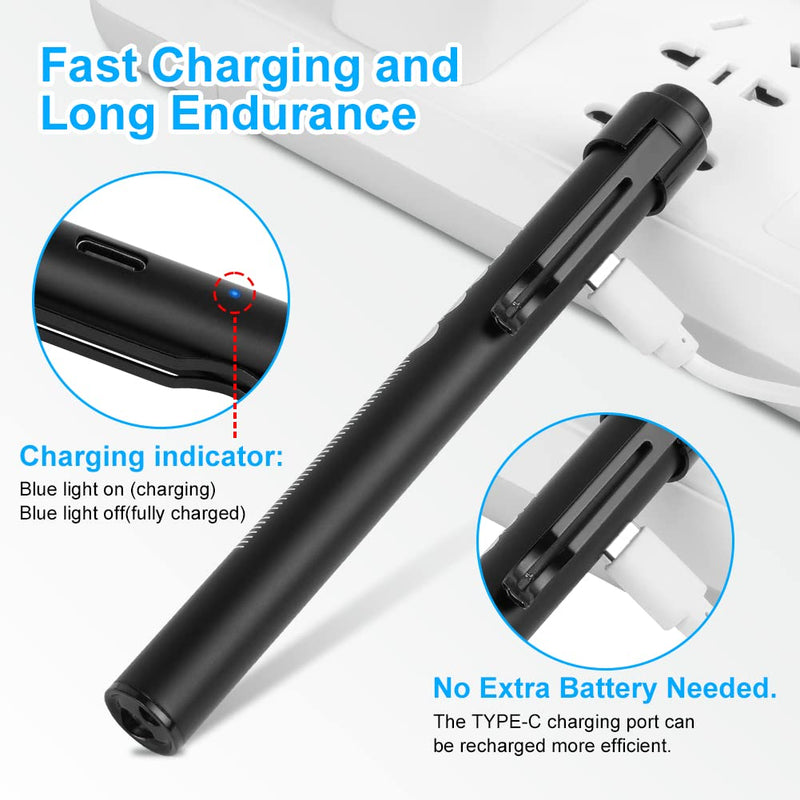 flintronic Pupil Light Medicine, Diagnostic Light Nurse Emergency Service Accessories with Pupil Measuring Device and Ruler, Rechargeable USB LED Penlight for Nurse Student Doctors #3 Black 1 Piece