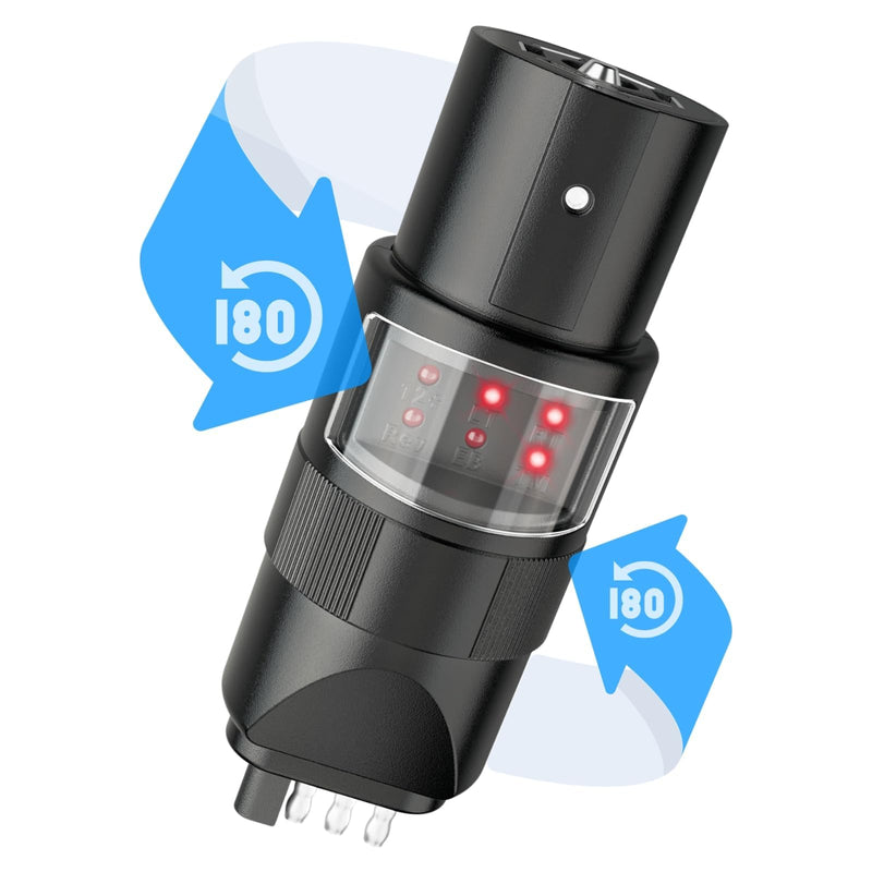 MECMO 360° Rotatable 7 Pin & 4 Pin Circuit Tester Adapter w/ 6 LED Indicators, Swivel 7 Way Blade to 4 Way Flat Connector Plug Tester for RV Pickup Truck Tow Hitch Towing Vehicle Trailer Wiring Socket