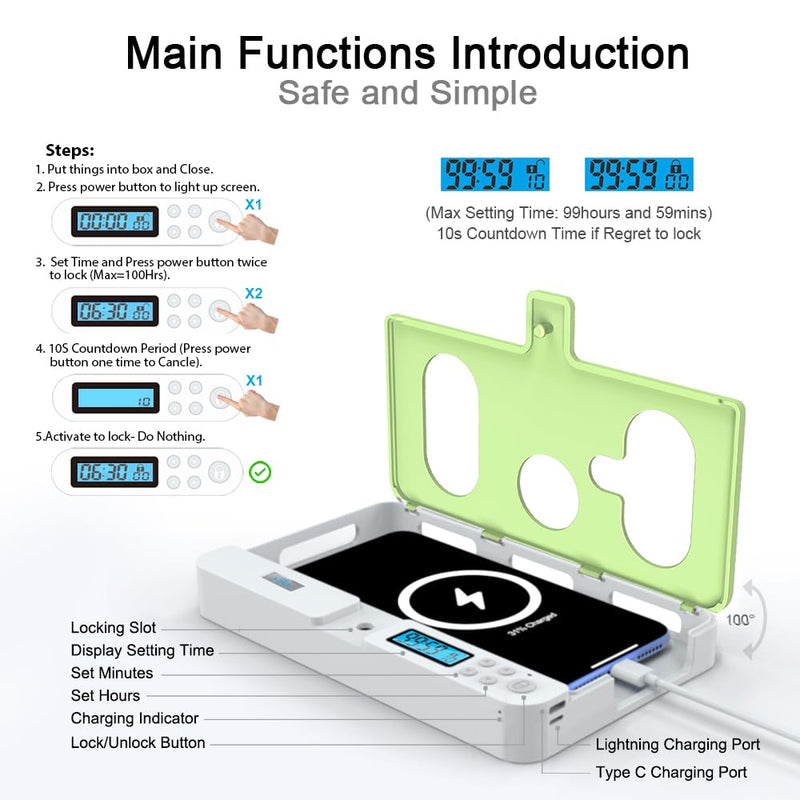 ySky Portable Phone Timer Lock Box for iPhone and Android Phones, Self-Control Timer Phone Locker to Help Kids,Students, Adults Focus Back,Prevent Excessive Games, Mobile Phone Addiction(Green) 7inch Green