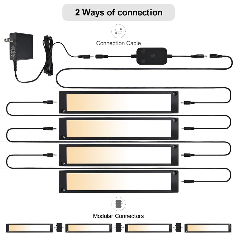 4pack 7inch Dimmable LED Kitchen Light Kit, 2700-6000K Smart Closet Cabinet Lighting Fixture APP Control, Work with Alexa, Google Assistant, for Under Counter, Garage, Pantry (Black) Black