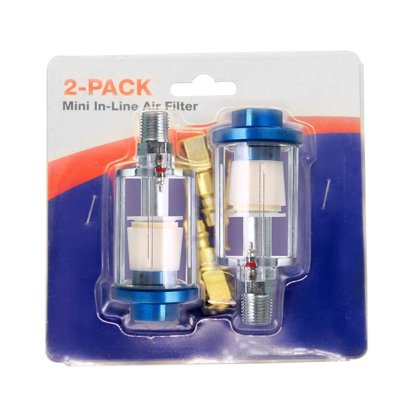 beduan Water Oil Separator Filter, 1/4" NPT Male and Female Thread Spray Gun Filters Air Line Compressor Fitting （Pack of 2） blue